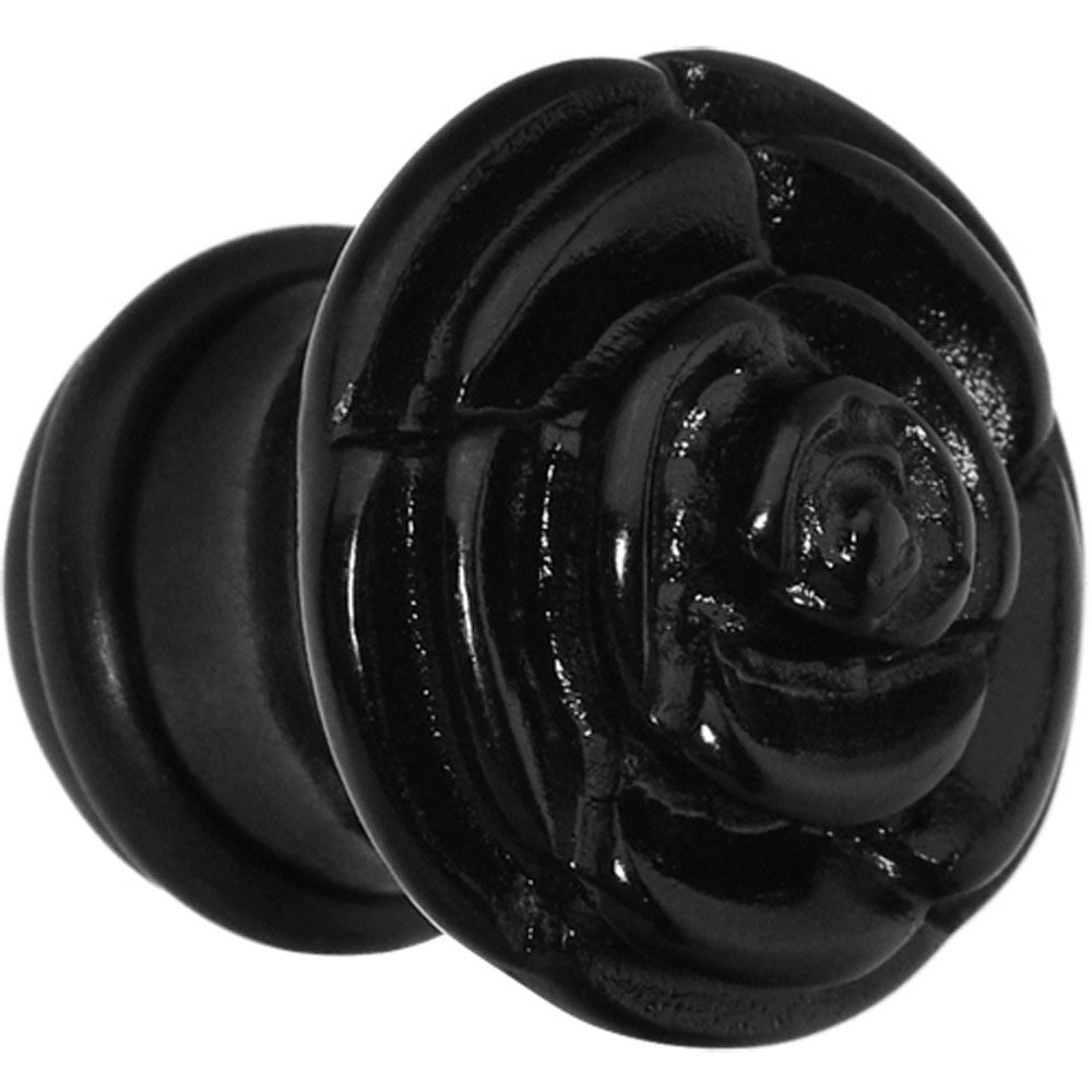 1/2 Black Blooming Rose Flower Single Flare Plug