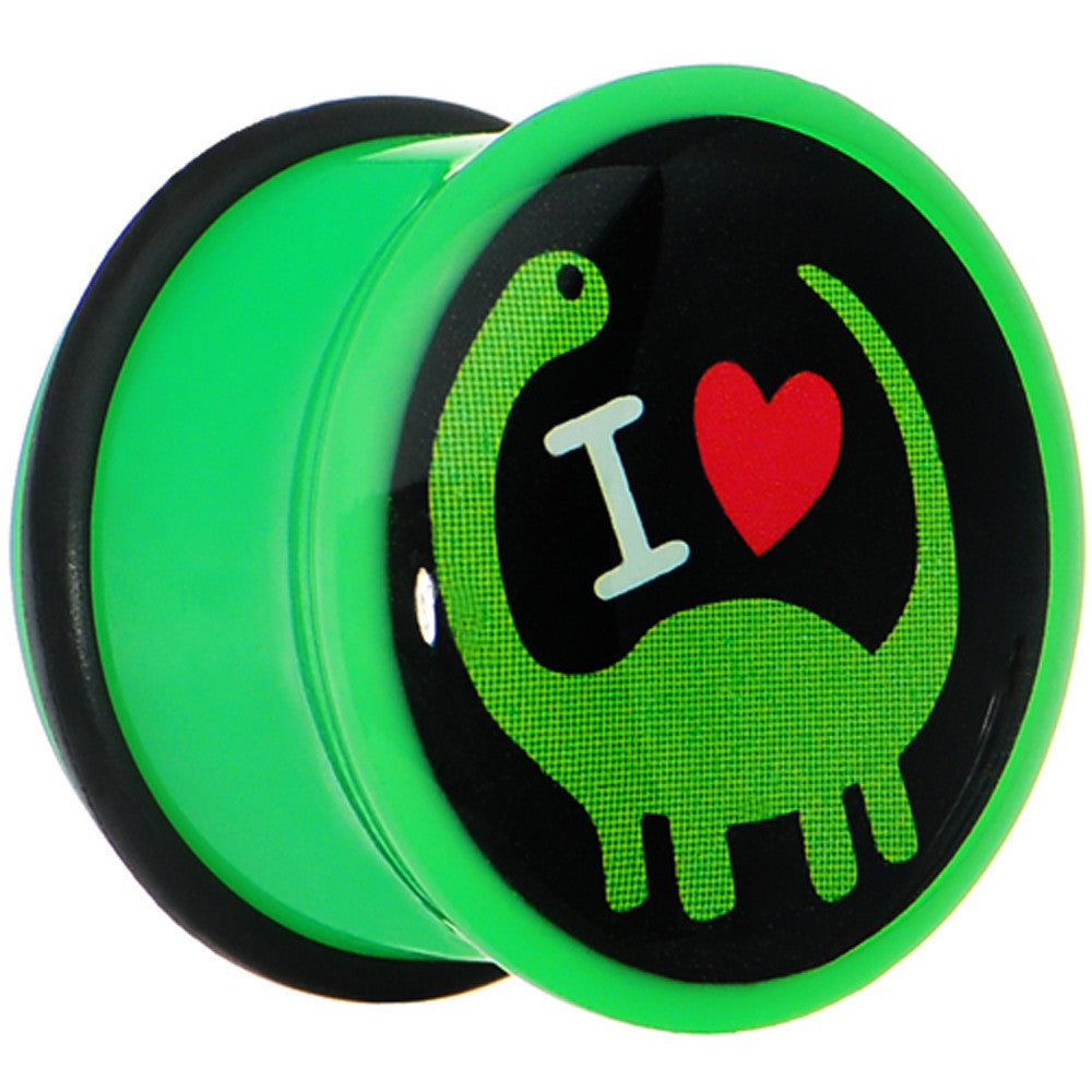 7/8 Green Acrylic I Heart Dinosaur Single Flare Plug