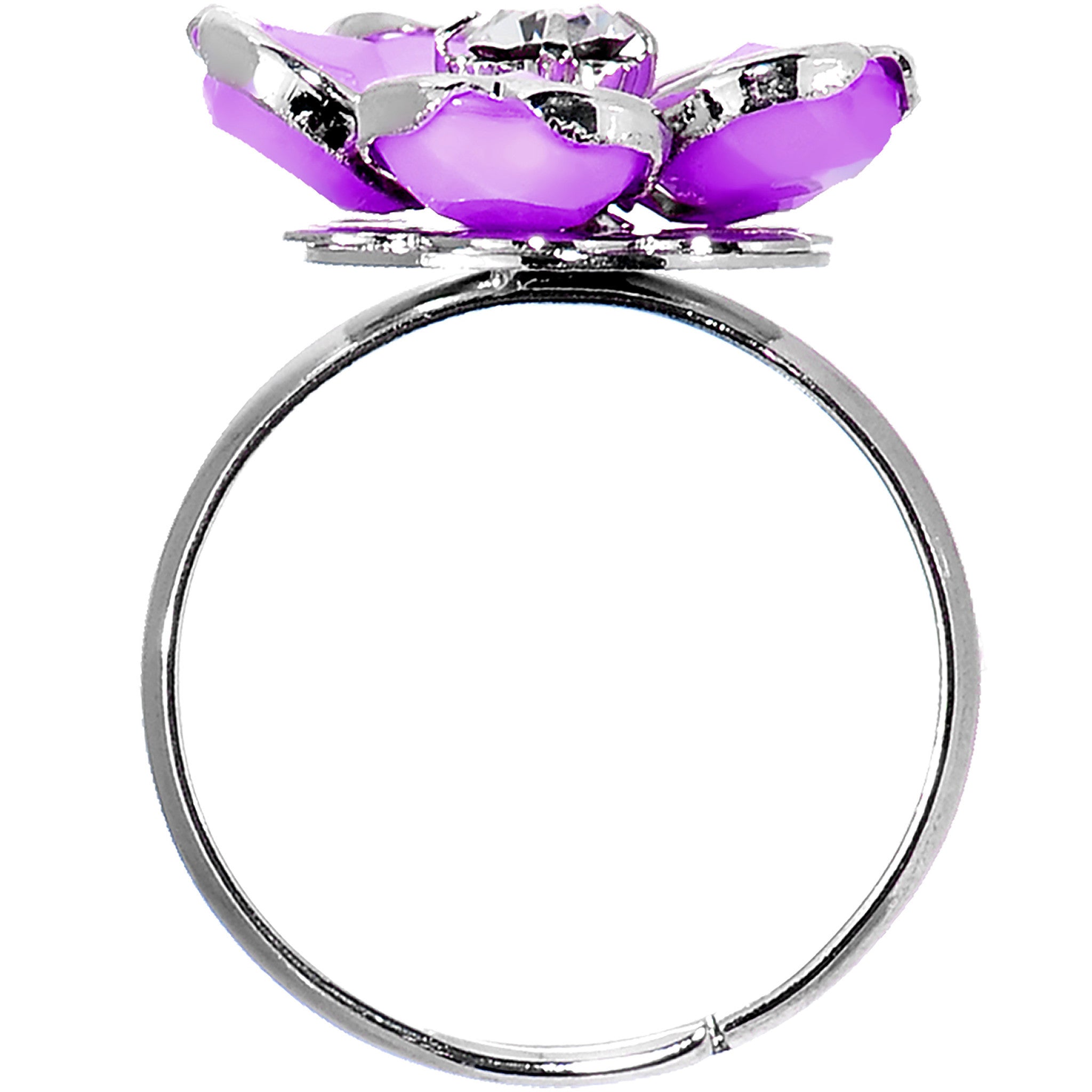Light Purple Enamel Five Petal Blooming Flower Adjustable Ring