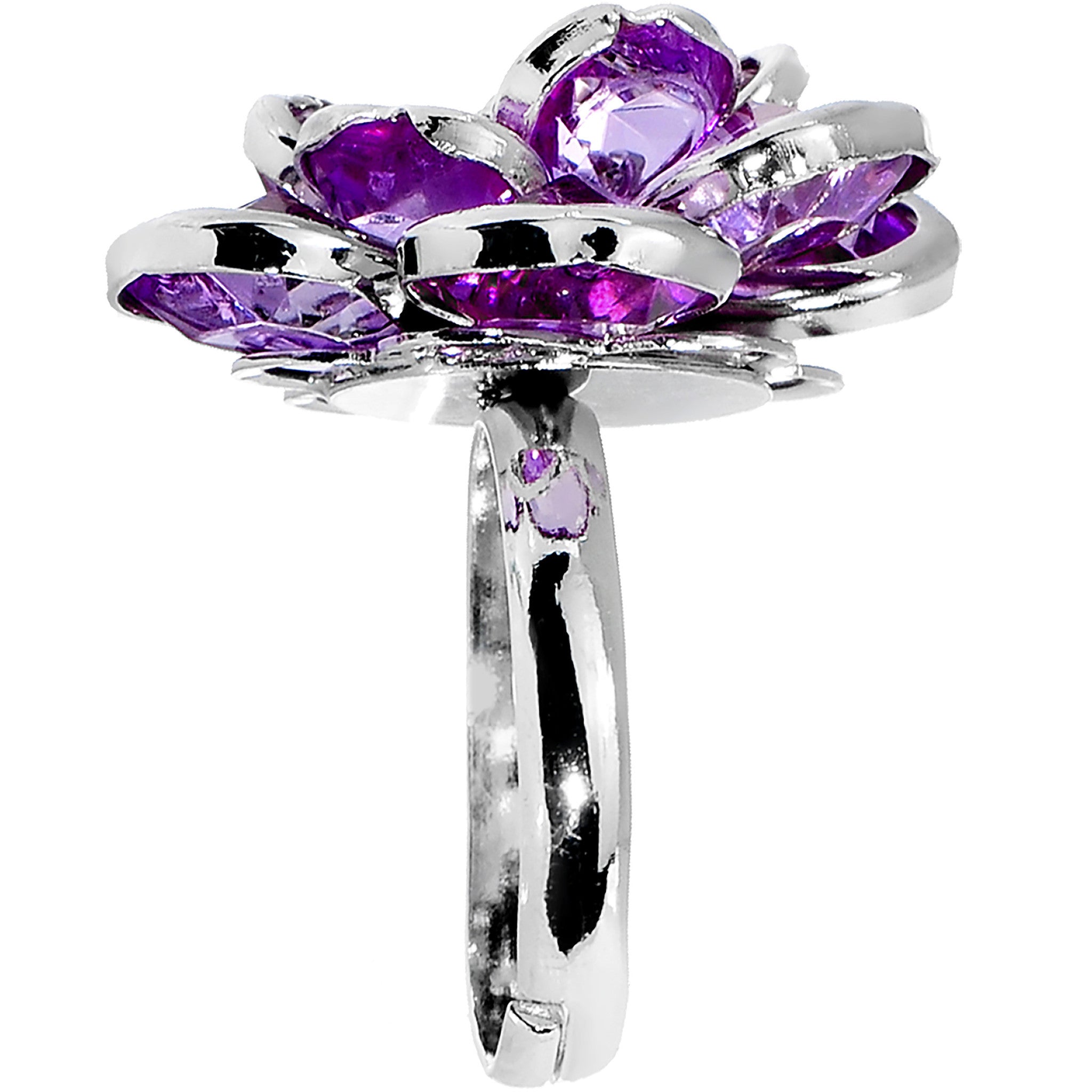 Small Purple Faceted Blooming Flower Adjustable Ring