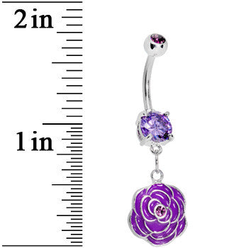 Purple Gem Rose Flower in Bloom Belly Ring