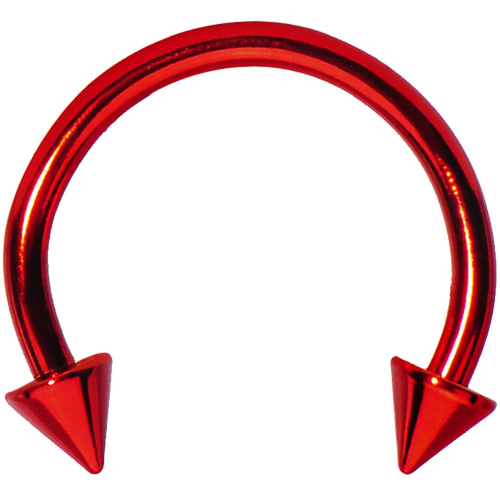 16 Gauge Red Titanium Spike Horseshoe Circular Barbell 3/8