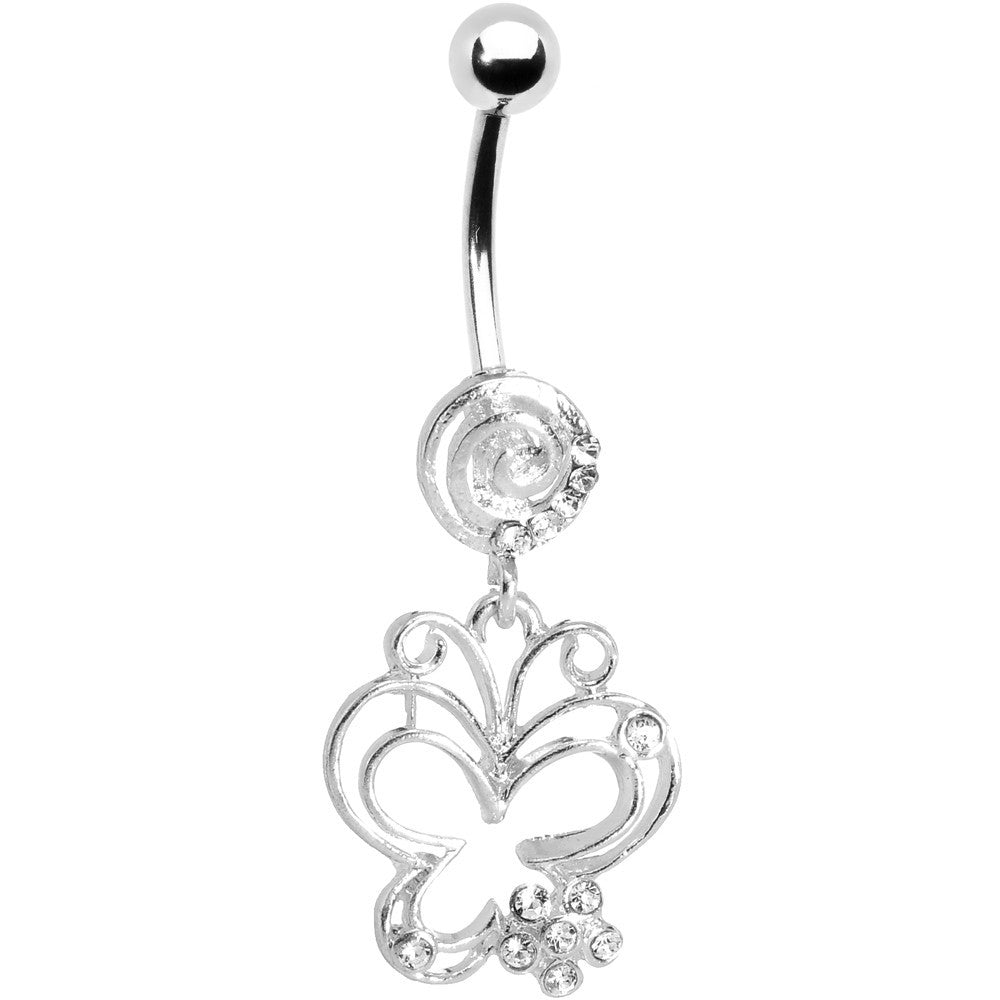 Crystalline Gem Flower Butterfly Swirl Dangle Belly Ring