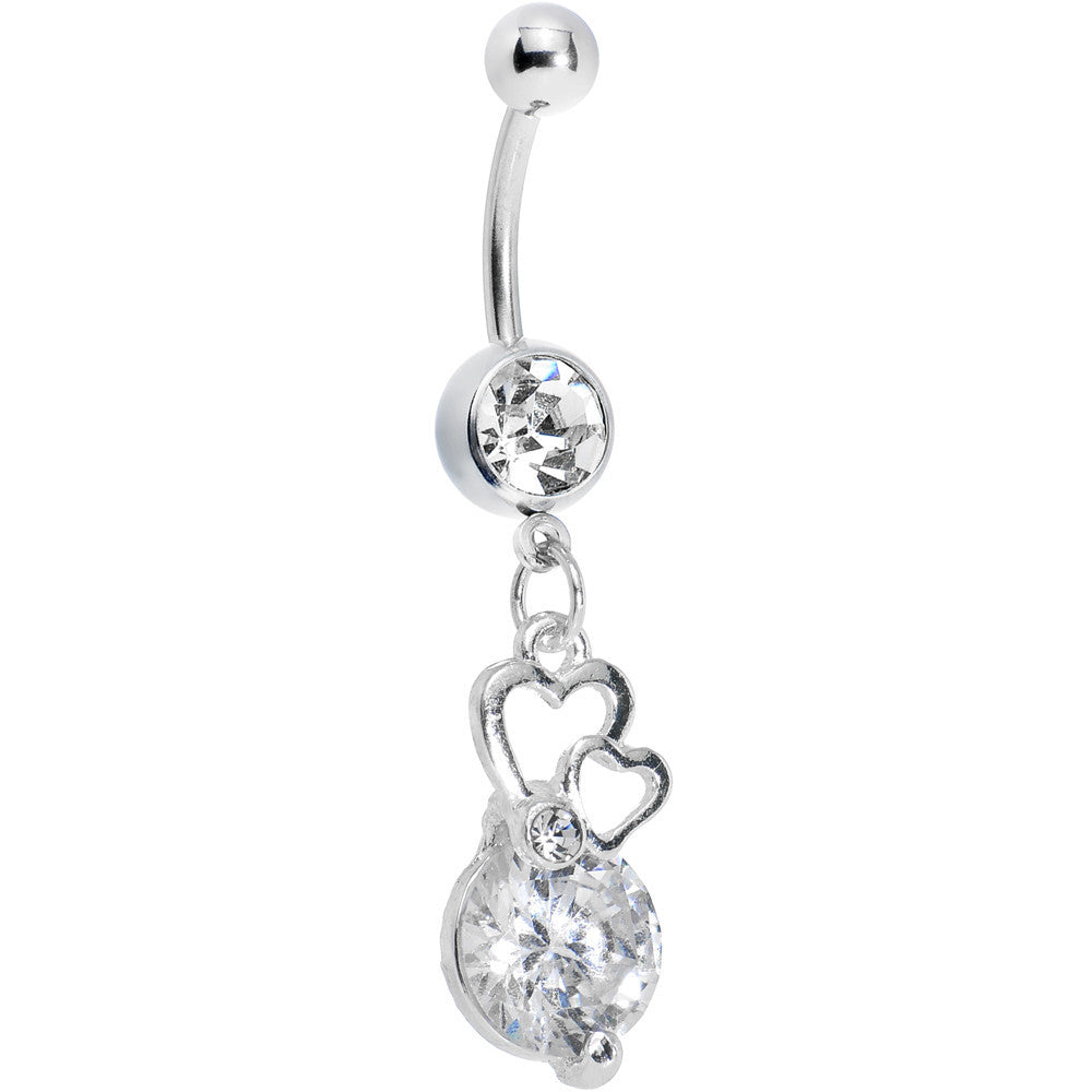 Crystalline Gem Dual Hearts Ellipse Belly Ring