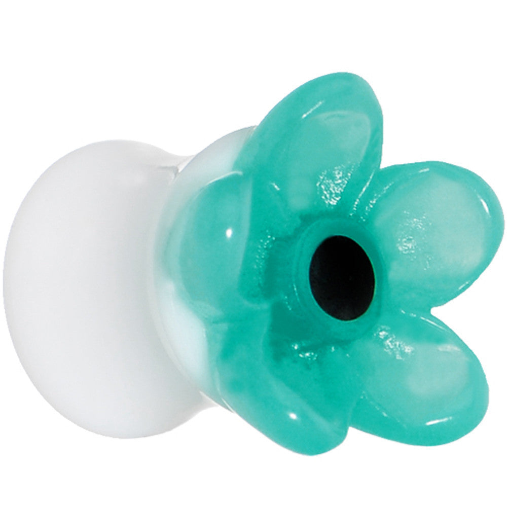 5/8 Acrylic Aqua Flower Saddle Plug