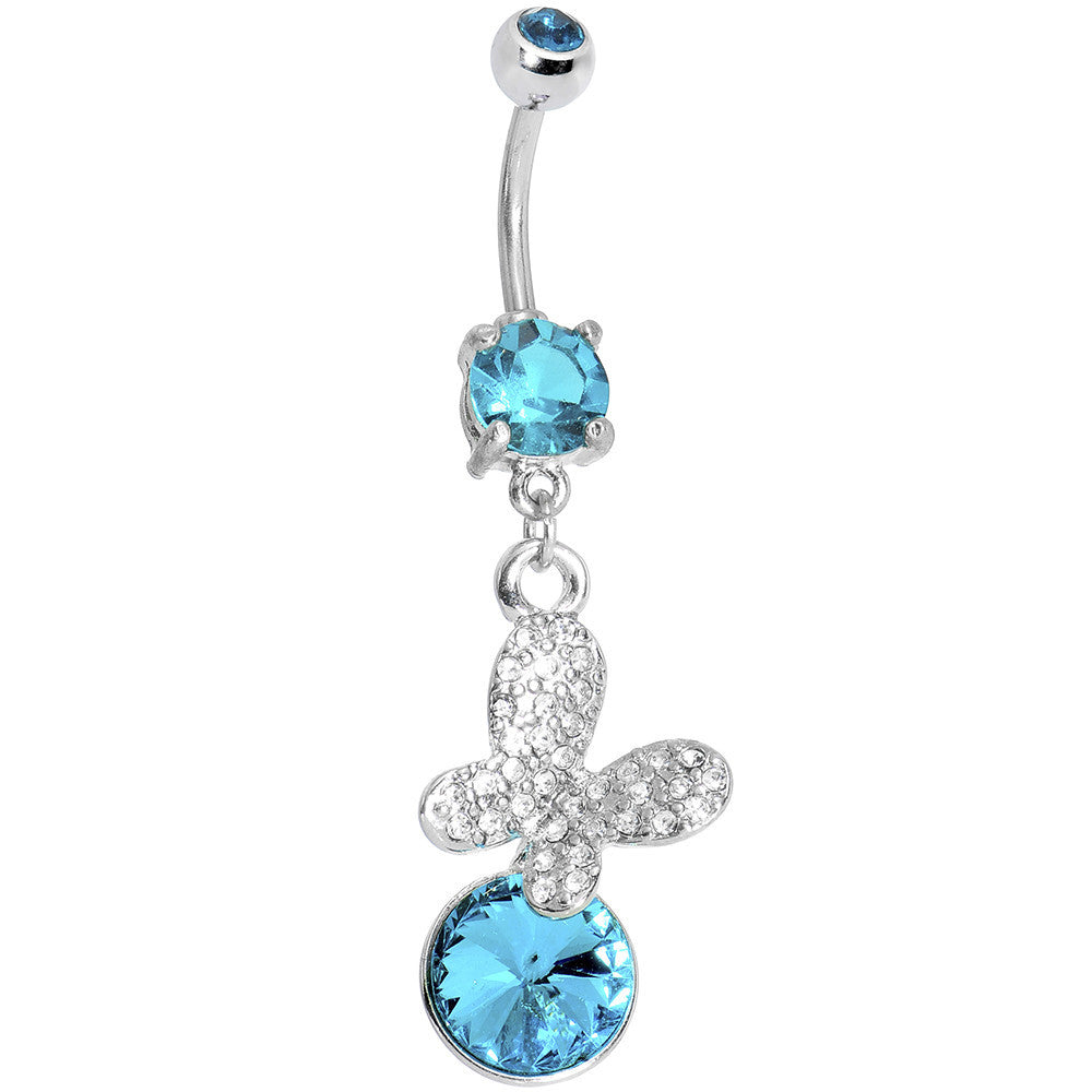 Aqua Gem Crystalline Butterfly Dangle Belly Ring