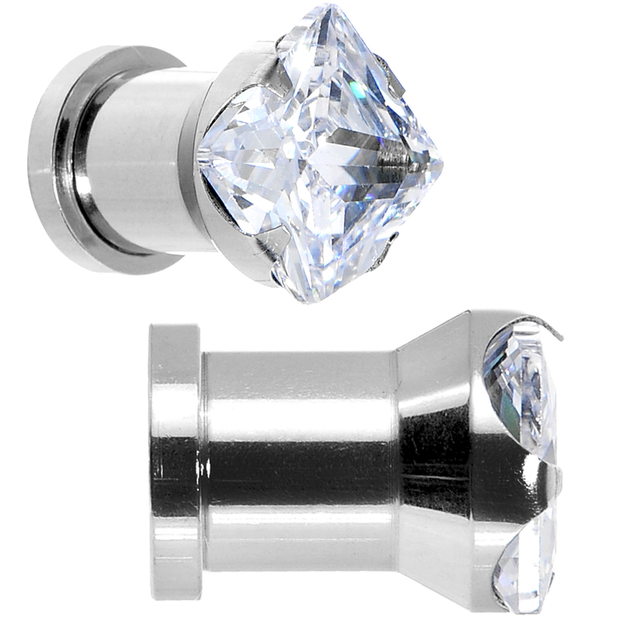 Clear CZ Gem Stainless Steel Screw Fit Tunnel Plug Set 0G