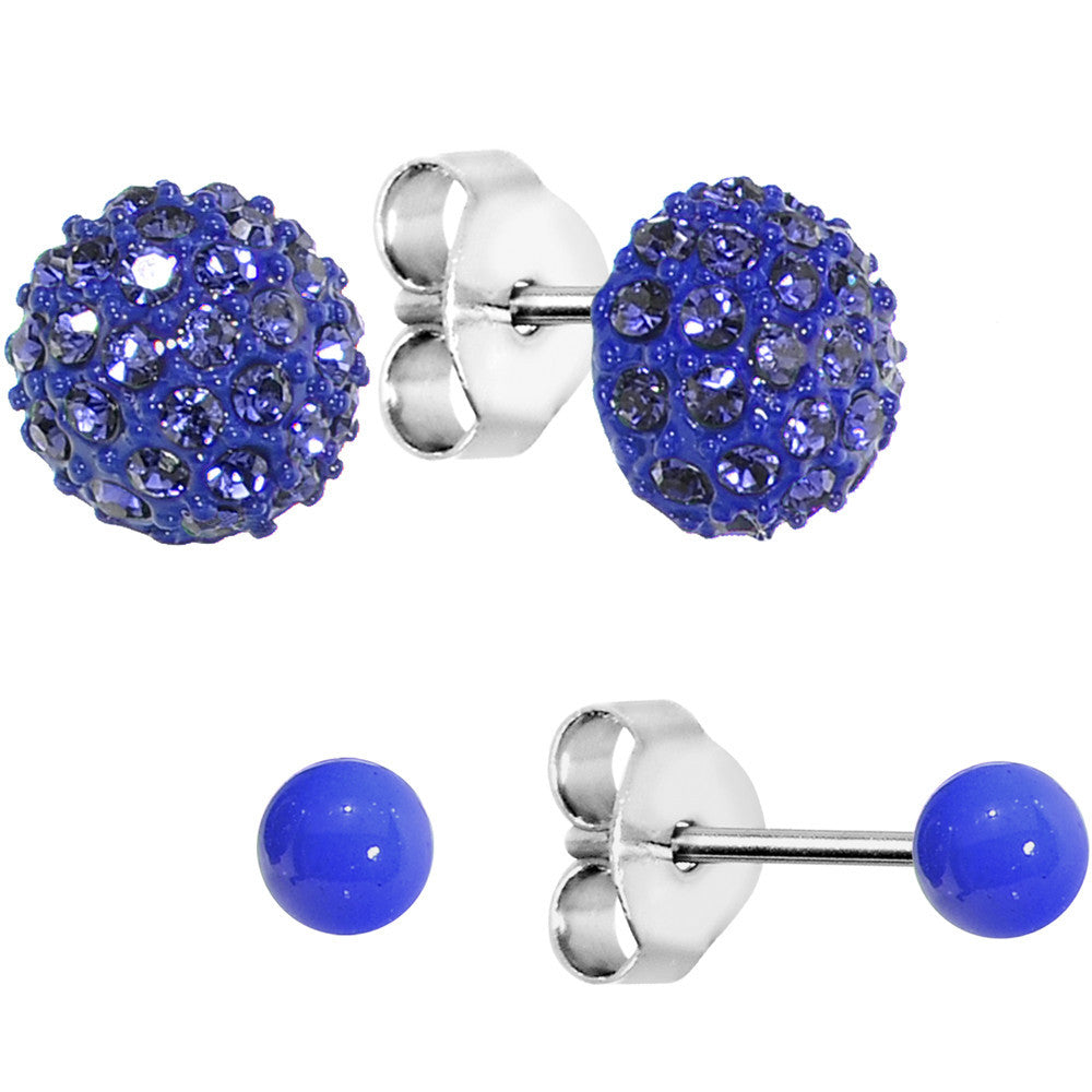 Blue Gem Dome Stud Earring Set