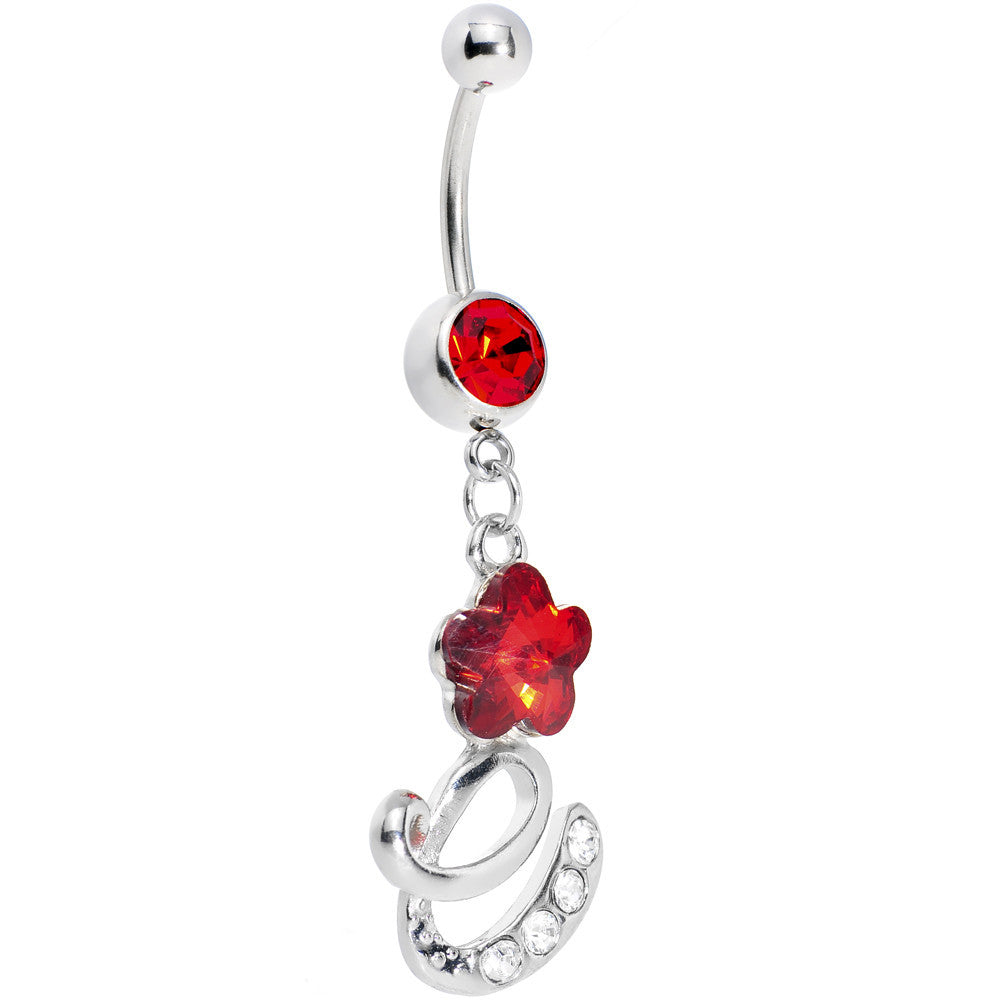 Red Gem Flower Flourish Belly Ring