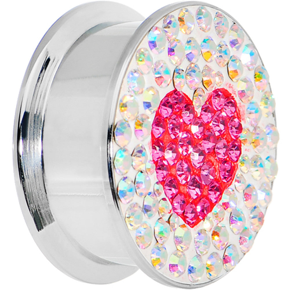 7/8 Stainless Steel Aurora Gem Pink Heart Screw Fit Plug