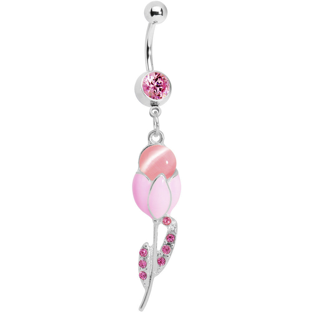 Pink Gem Tulip Globe Flower Belly Ring