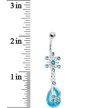 Aqua Gem Explosion Teardrop Flower Belly Ring