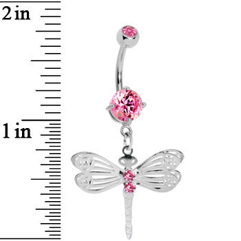 Pink Gem Lace Wing Dragonfly Belly Ring