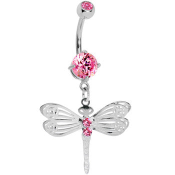 Pink Gem Lace Wing Dragonfly Belly Ring