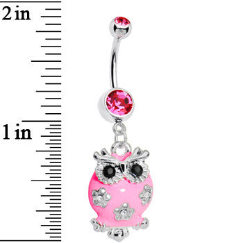 Pink Gem Flower Owl Belly Ring