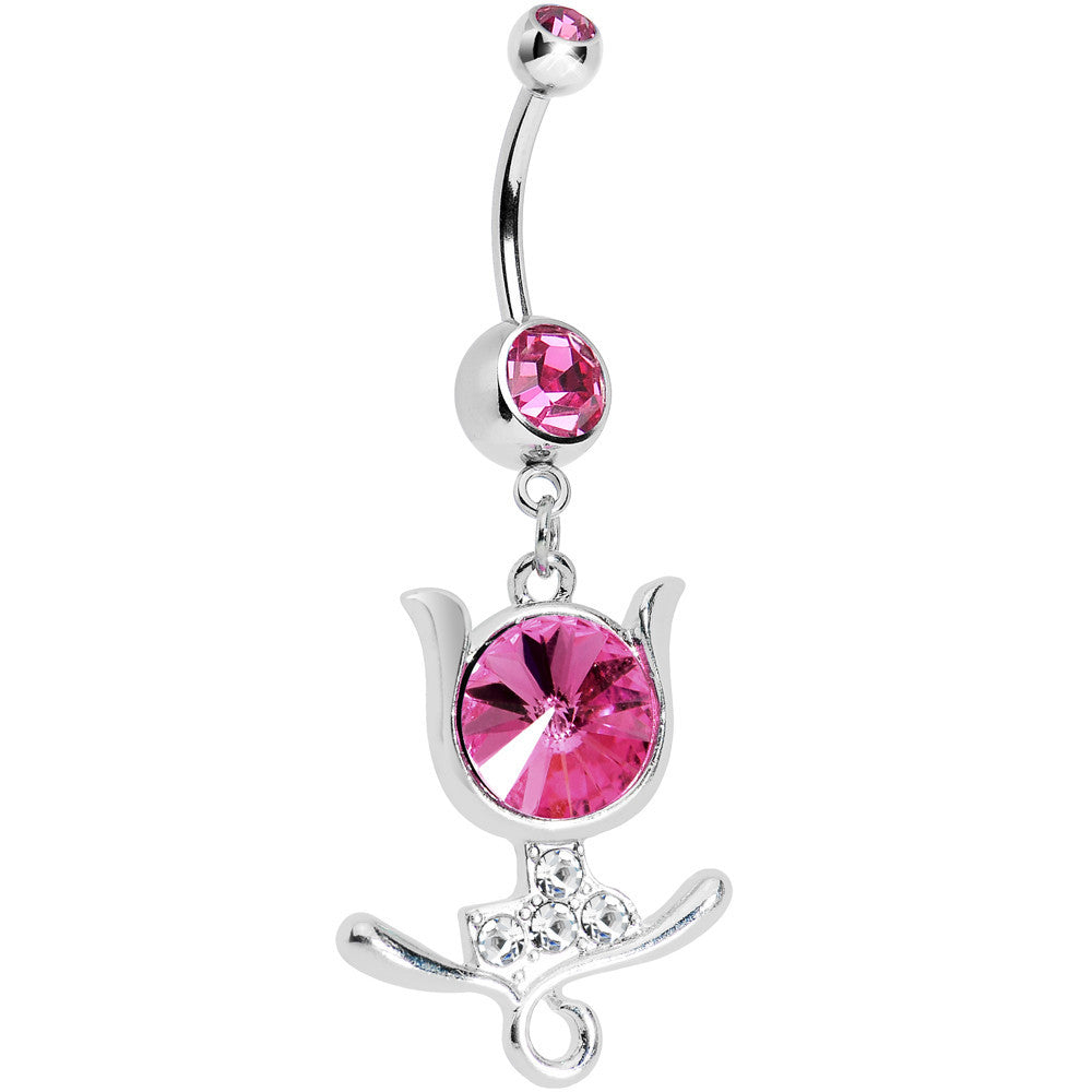 Pink Gem Floral Wisp Tulip Leaf Flower Belly Ring