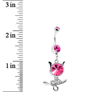 Pink Gem Floral Wisp Tulip Leaf Flower Belly Ring