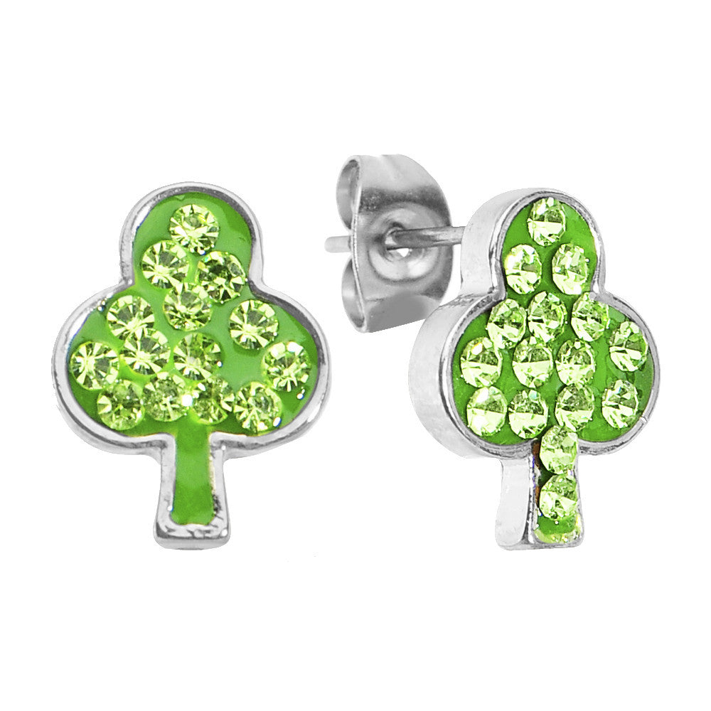 Green Ferido Crystal Lucky Clover Stud Earrings