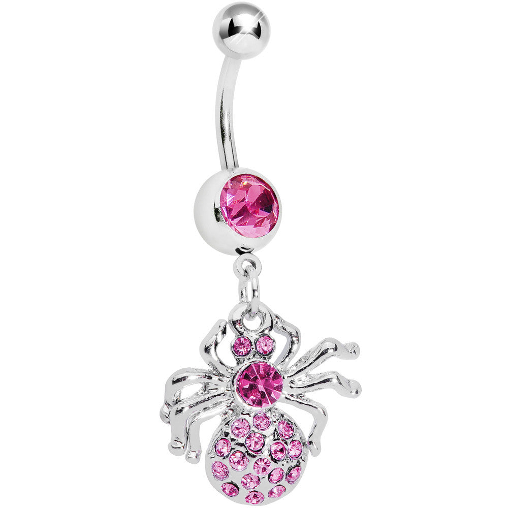 Pink Gem Circle Center Spider Belly Ring