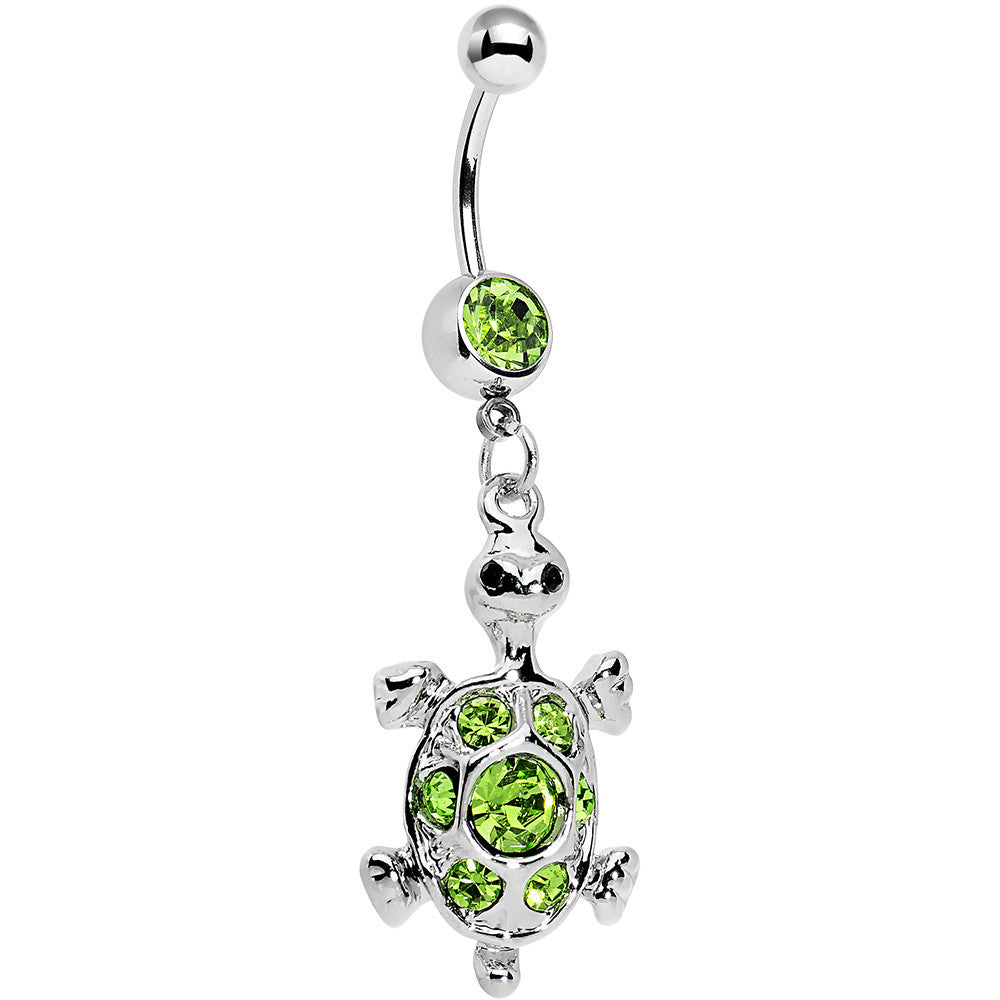 Green Gem Turtle Belly Ring