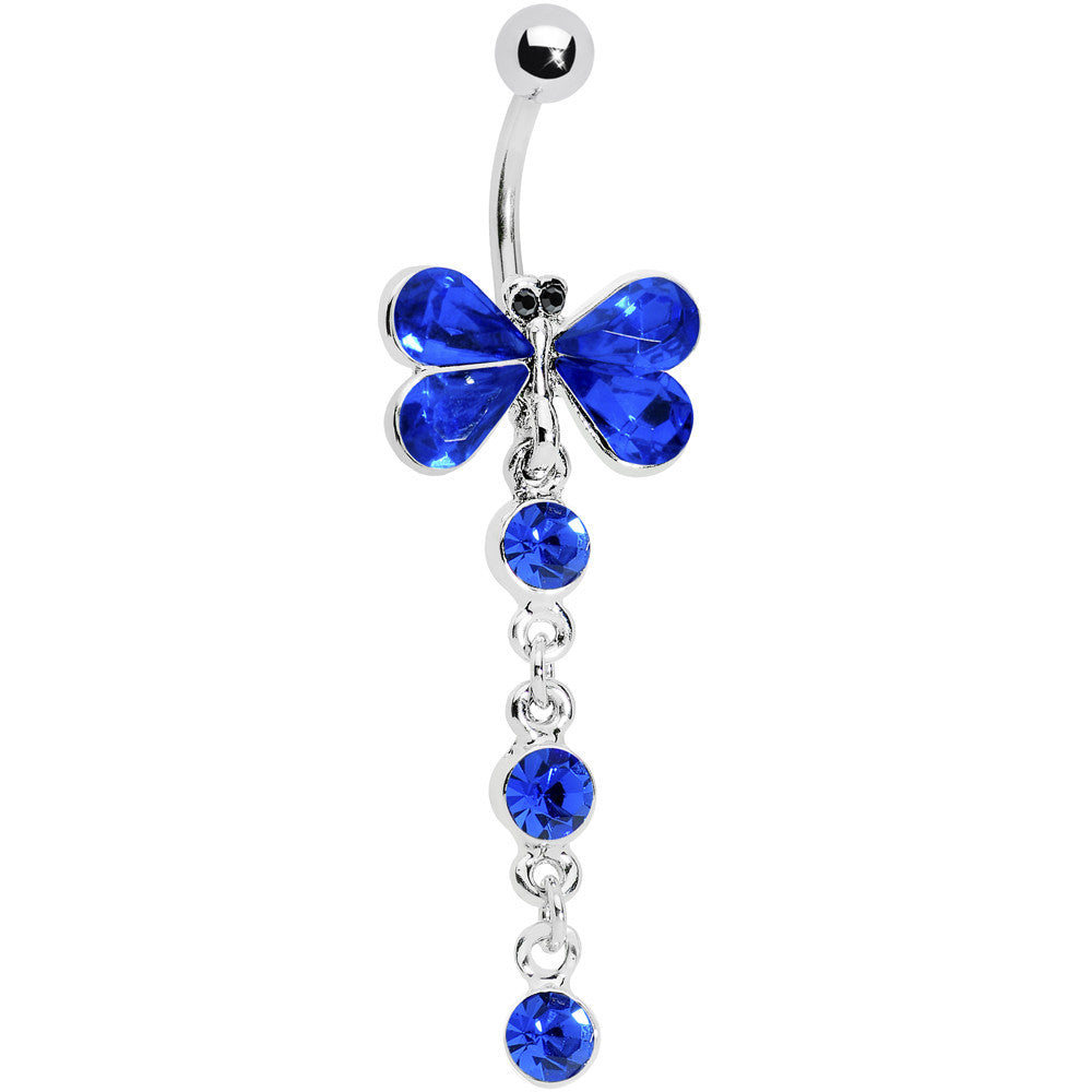 Sapphire Blue Gem Tri Drop Butterfly Belly Ring