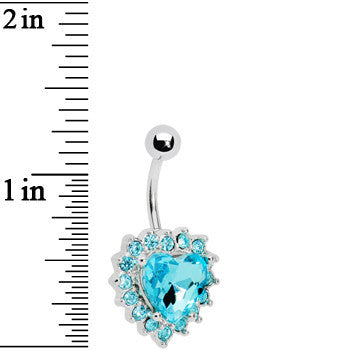 Aqua Gem Sweet Surround Princess Heart Belly Ring