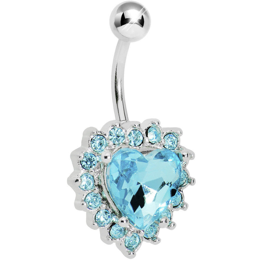 Aqua Gem Sweet Surround Princess Heart Belly Ring