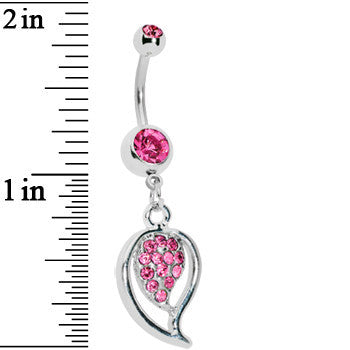 Pink Gem Stylish Paved Leaf Belly Ring