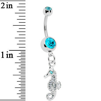 Aqua Gem Seahorse Dangle Belly Ring