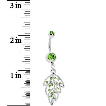 Green Gem Open Leaf Belly Ring