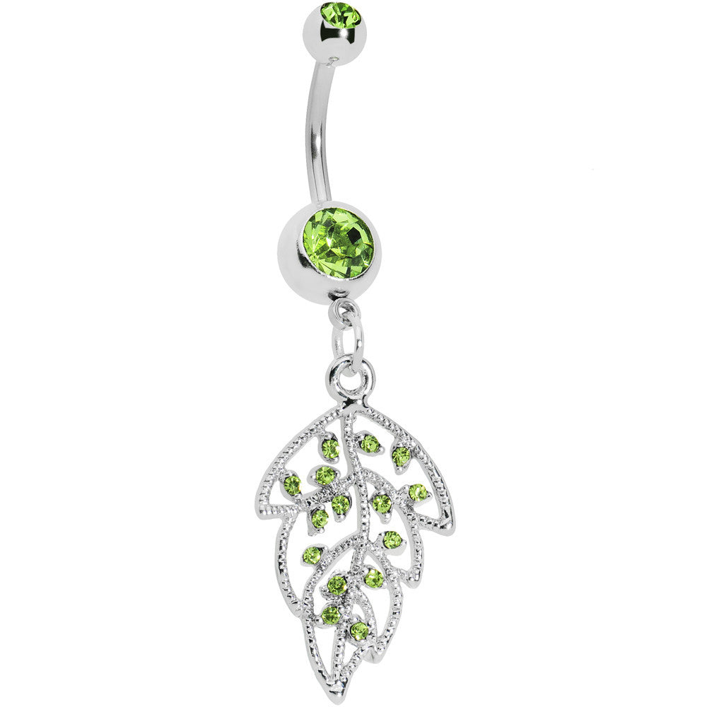 Green Gem Open Leaf Belly Ring