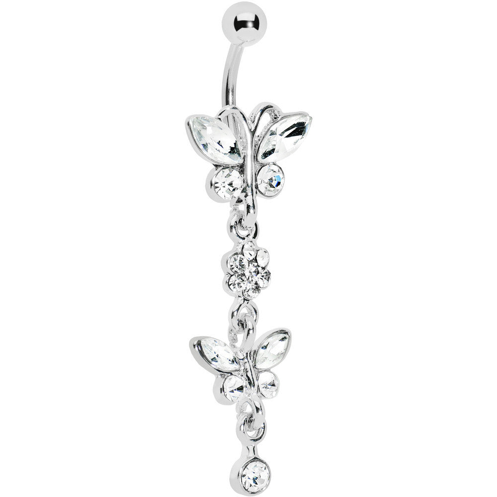 Crystalline Double Butterfly Flower Belly Ring