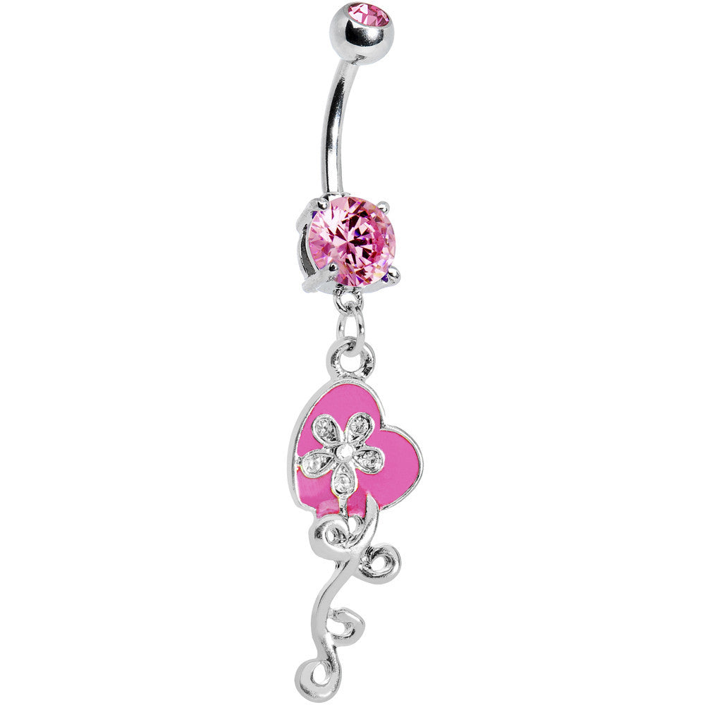 Pink Gem Flower Vine Heart Belly Ring