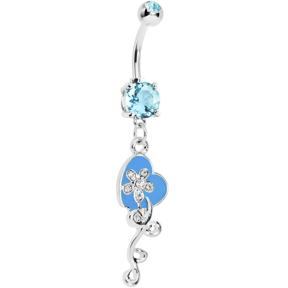 Aqua Gem Flower Vine Heart Belly Ring