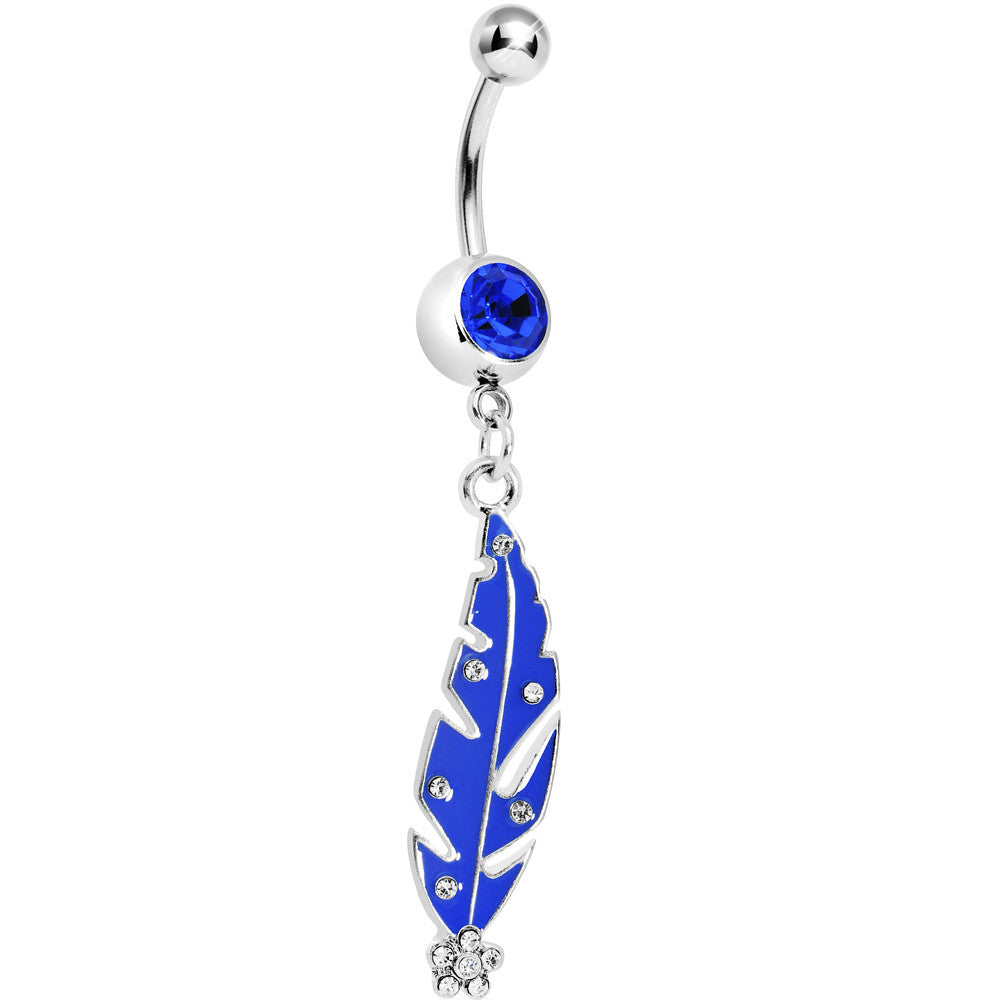 Sapphire Blue Gem Native Feather Dangle Belly Ring