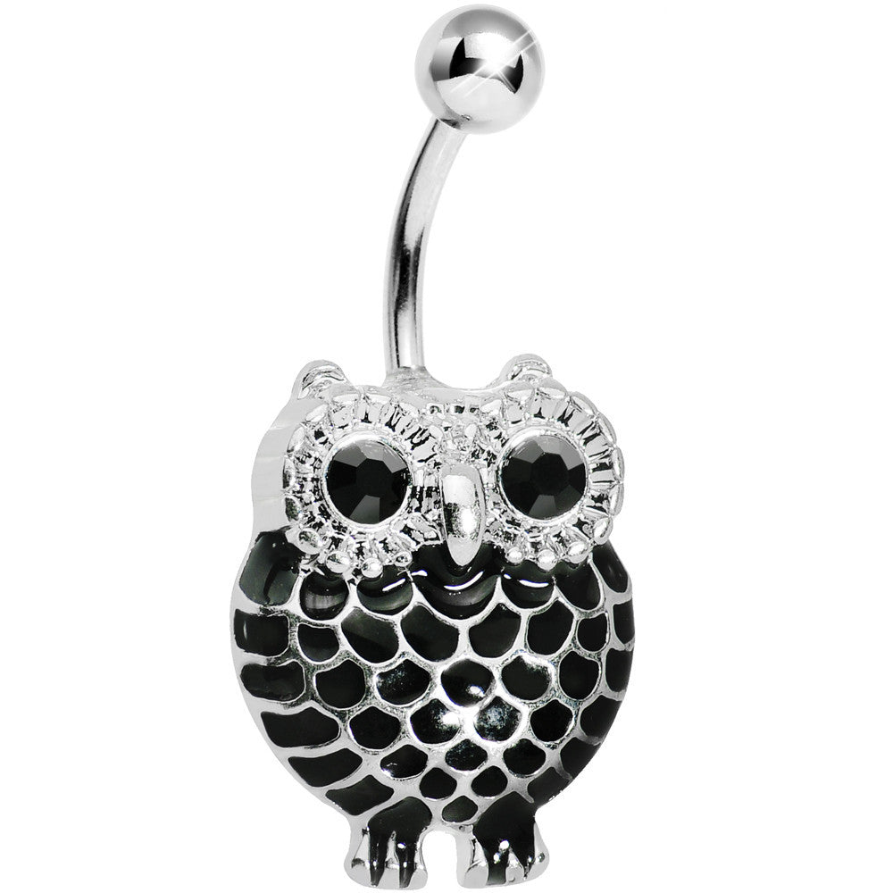 Black Gem Ebony Feathered Owl Belly Ring