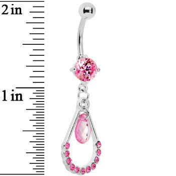 Pink Gem Teardrop Double Drop Belly Ring