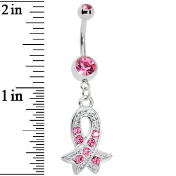 Pink Gem Breast Cancer Awareness Ribbon Belly Ring