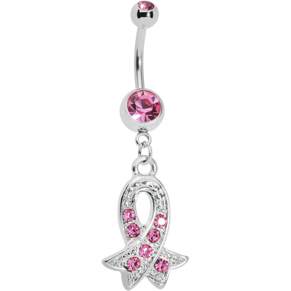 Pink Gem Breast Cancer Awareness Ribbon Belly Ring