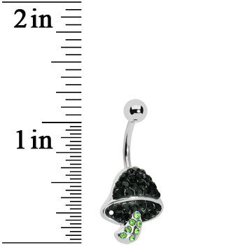 Green Black Gem Paved Mushroom Belly Ring