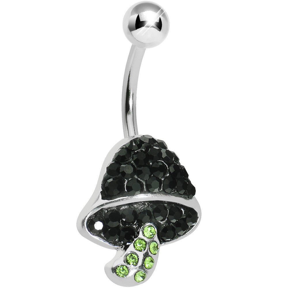 Green Black Gem Paved Mushroom Belly Ring