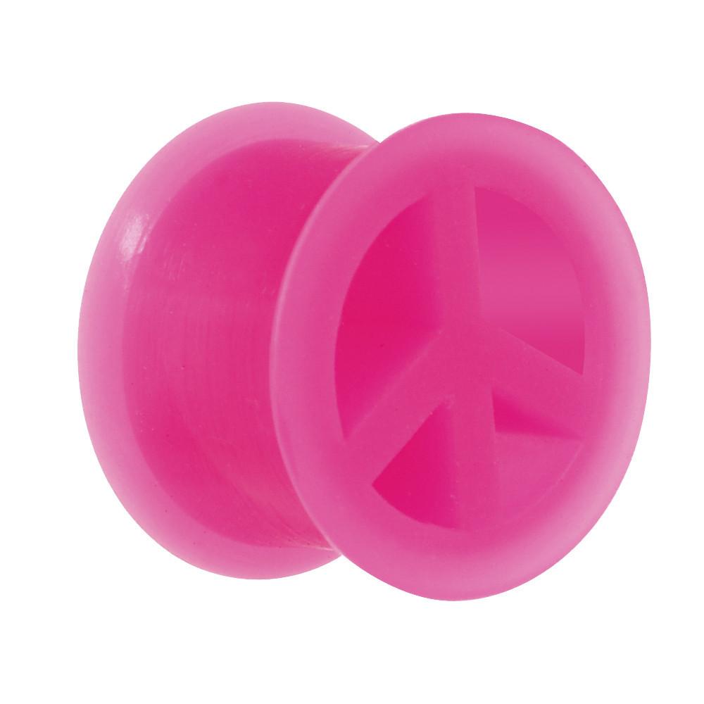Neon Pink Silicone Peace Sign Tunnel 0G to 14mm