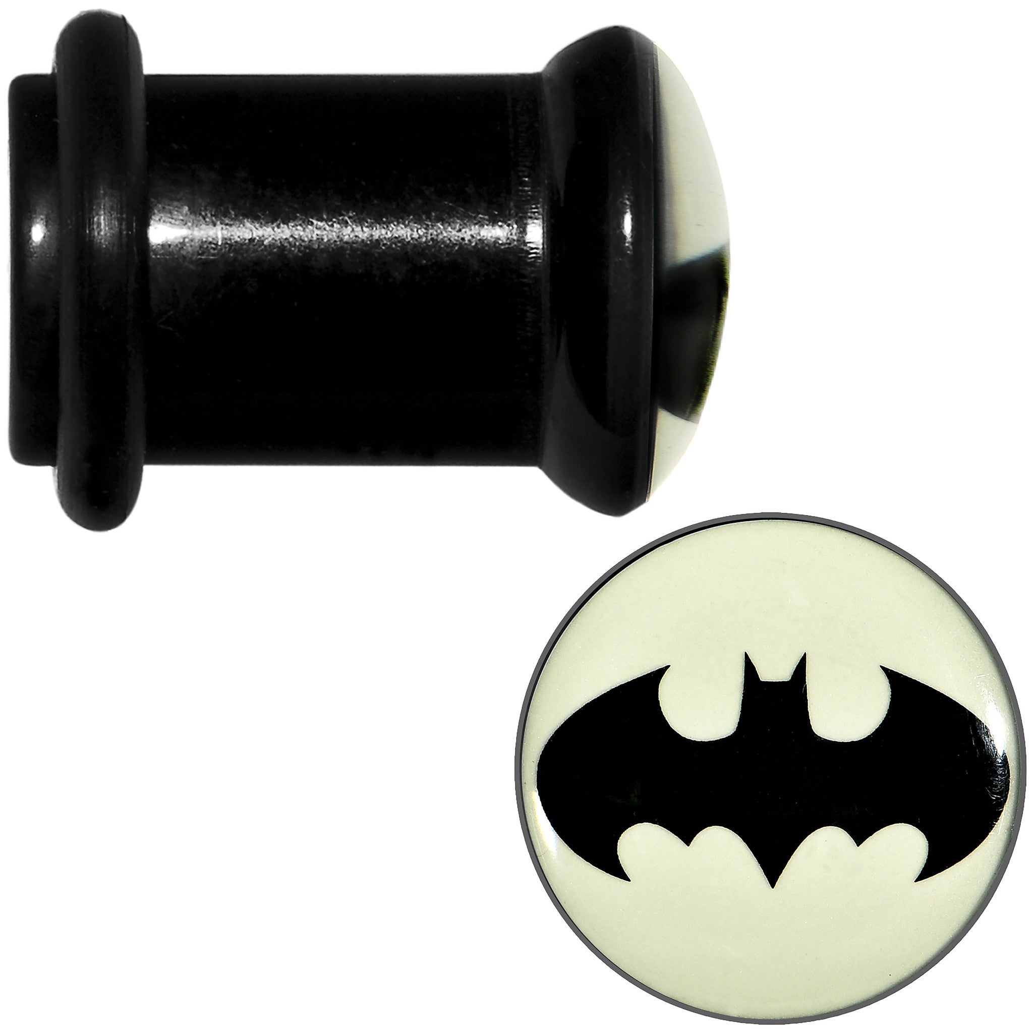 0G Black Acrylic Glow in the Dark Batman Plug Set