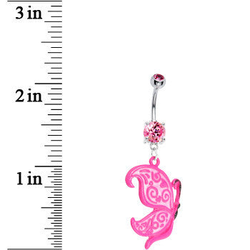 Neon Pink Butterfly Belly Ring