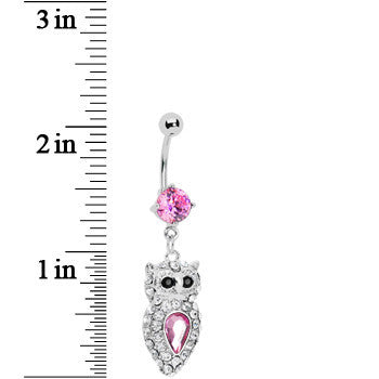 Sparkling Pink Gem Owl Belly Ring