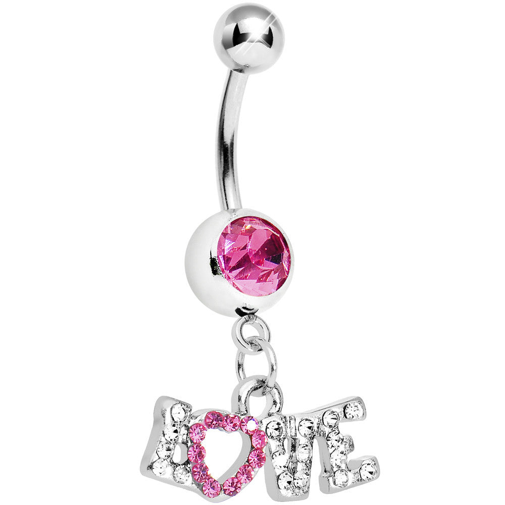 Pink Gem Love Script Belly Ring
