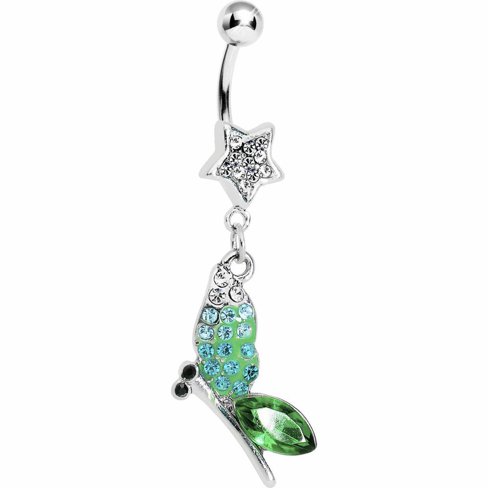 Green Gem Dragonfly Belly Ring