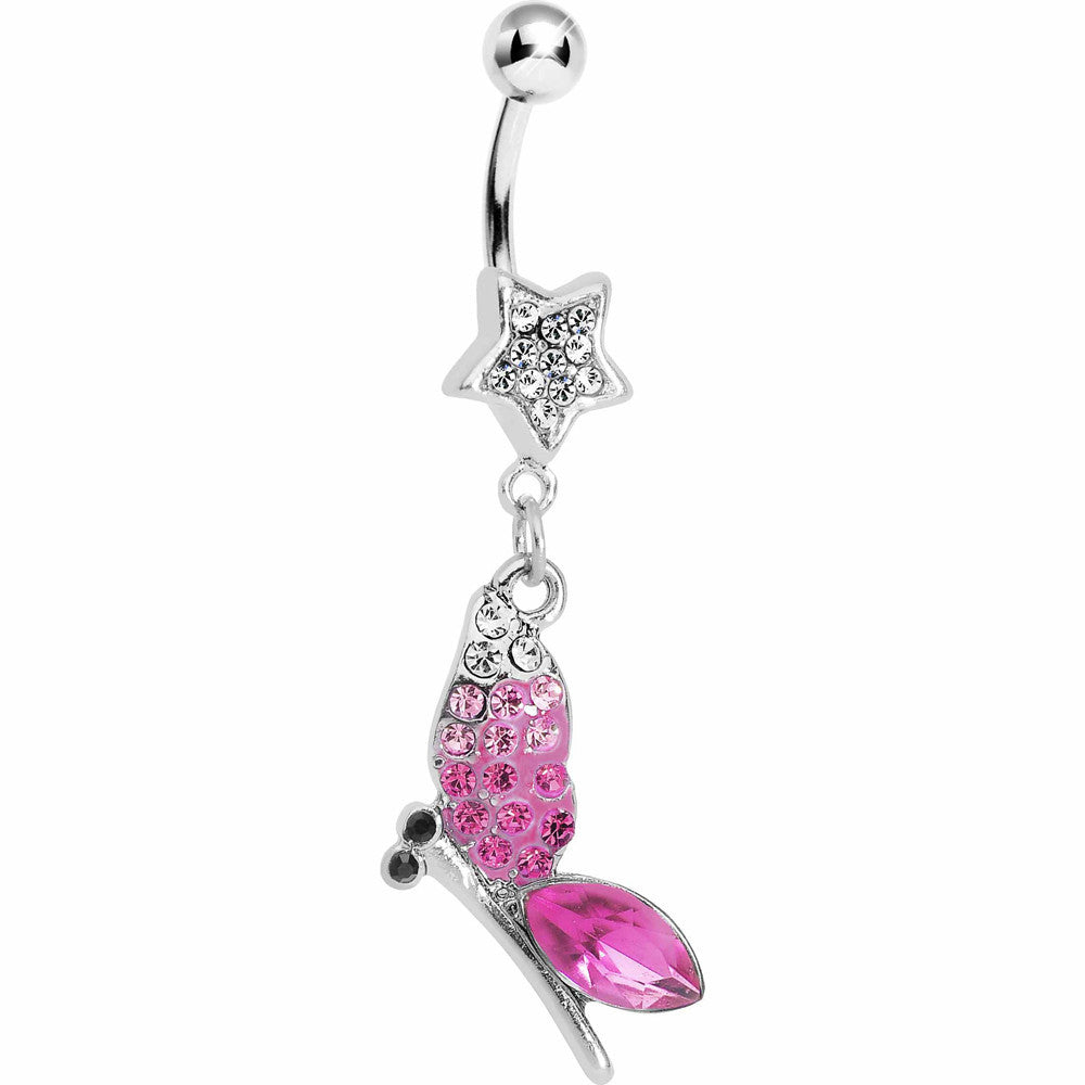 Pink Gem Dragonfly Belly Ring