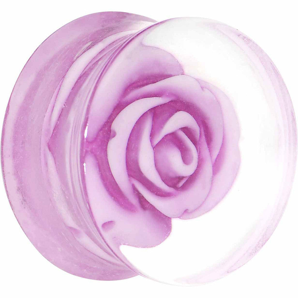 20mm Clear Acrylic Light Purple Floating Rose Flower Saddle Plug