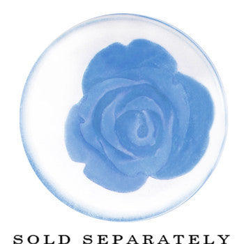 20mm Clear Acrylic Blue Floating Rose Flower Saddle Plug